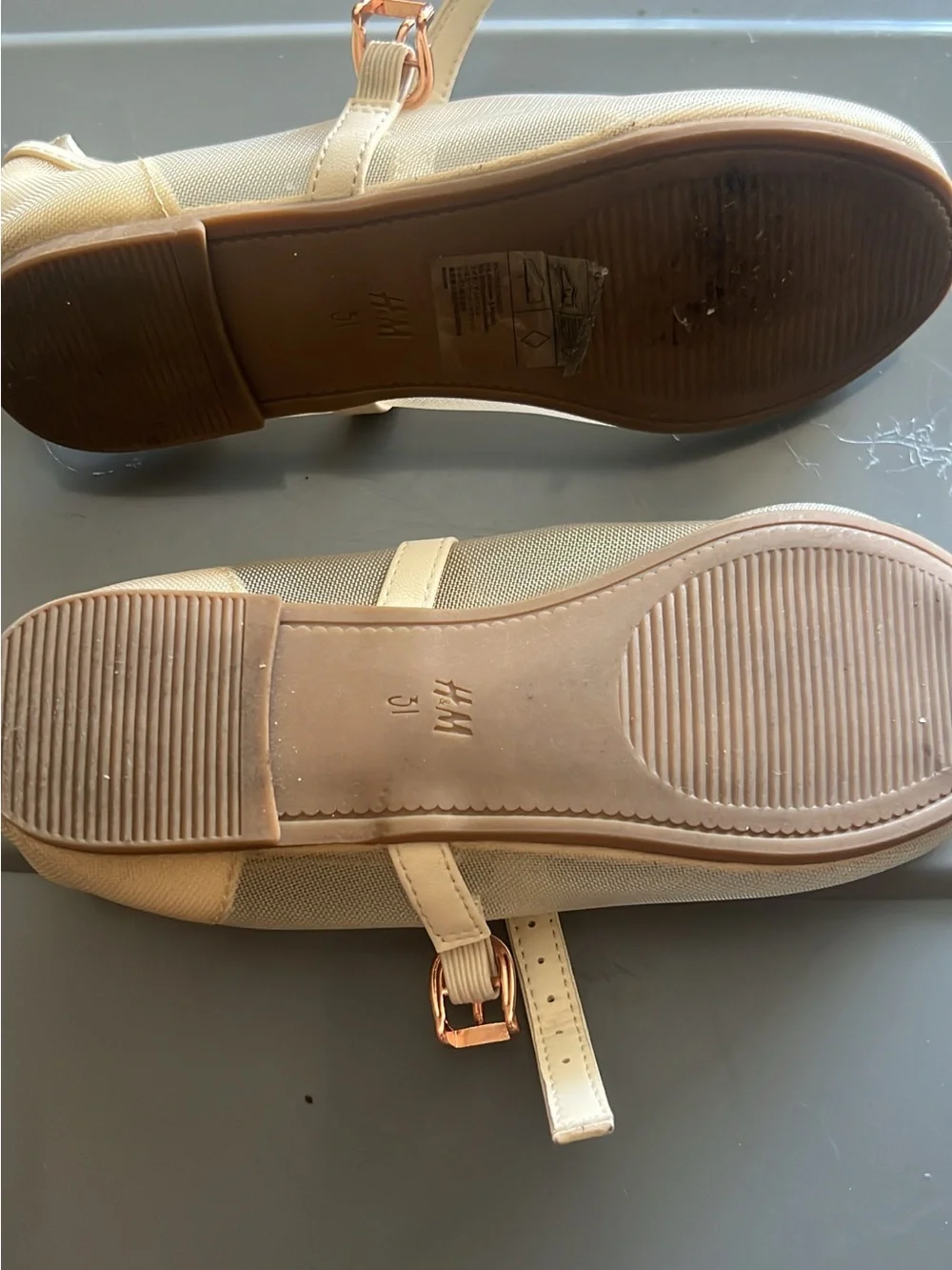 H&M Beige Mesh Mary Jane Flats with Strap